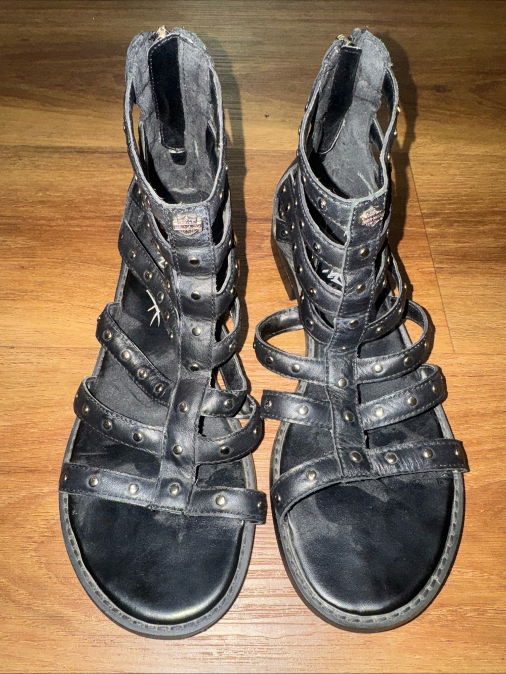 Vintage Harley Davidson Achillea Sandals Women's Black Studded Leather Size 8.5